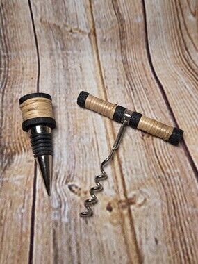 Be Home Rattan Corkscrew And Wine Cork Set NEW Wine Opener